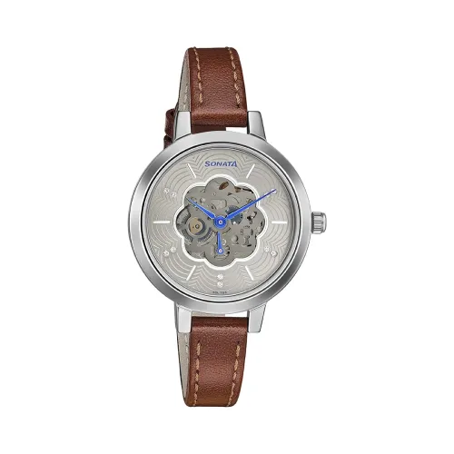 Image of Sonata Unveil Quartz Multifunction Leather Strap Watch for Women