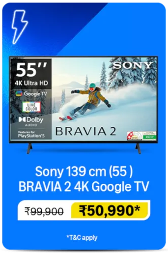 Image of Sony (K-55S25B) 55inches Google TV (Black) @ ₹50990 on Amazon Prime Day Sale