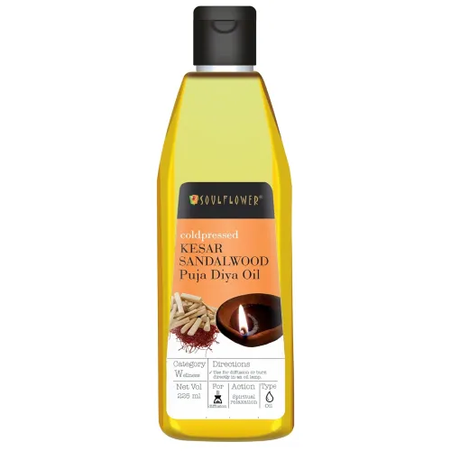 Image of Soulflower Pooja Oil 225ml with Saffron & Sandalwood for Rituals & Akhand Jyot
