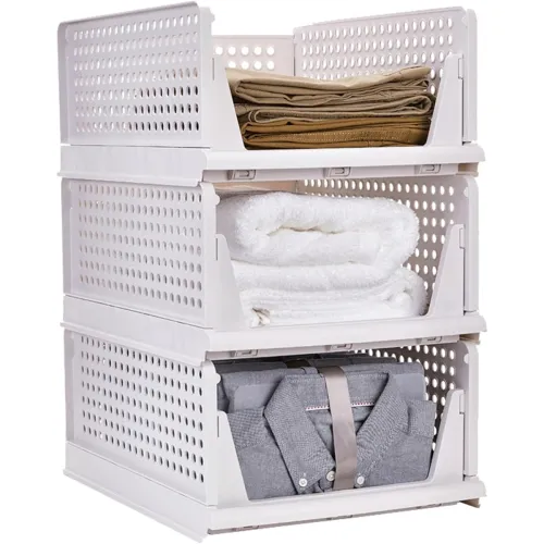 Image of SpaceOrganizer Plastic , Storage Drawer (Foldable Basket- White,3Pcs)