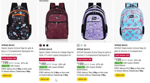 Image of SPENZ BAGS Girls backpack Starting @ ₹199