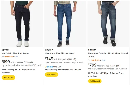 Image of Spykar Men's Jeans at minimum 75% Discount