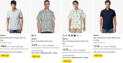 Image of Spykar Men's Shirt at minimum 72% Discount