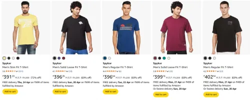 Image of Spykar Men's T-shirts at minimum 69% Off