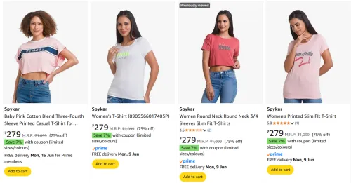 Image of Spykar Women's Printed Casual T-Shirt at Minimum 70% Off