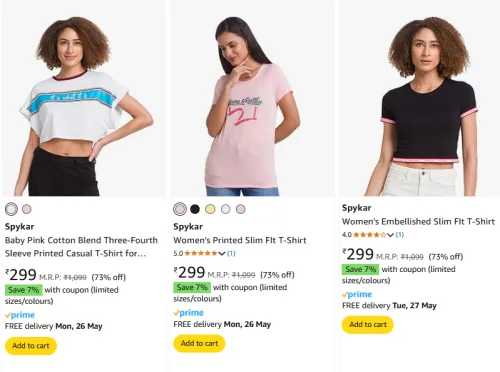 Image of Spykar Women's T-shirts at minimum 73% Discount