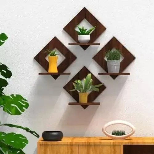 Image of Stalory Walnut Finish Wooden Square Wall Hanging Planter Stand