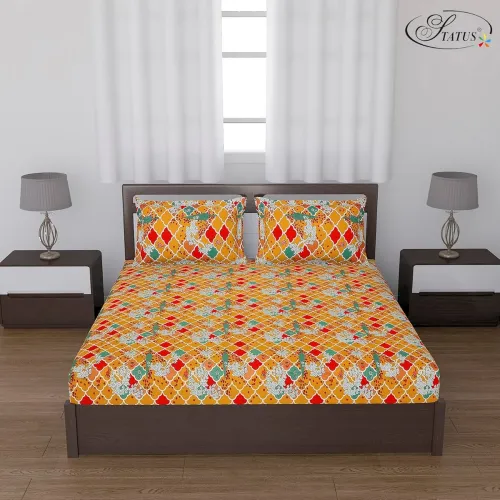Image of Status Contract Cotton Rich Jaipuri Rajasthani Double Bedsheet with 2 Pillow Covers