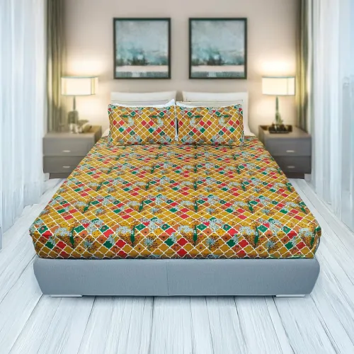 Image of Status Contract Cotton Rich Jaipuri Rajasthani Double Bedsheet with 2 Pillow Covers