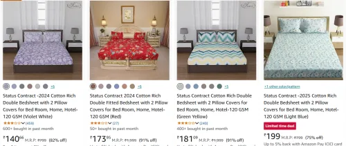 Image of Status Cotton Double Bed Sheet with 2 Pillow Starting at ₹141