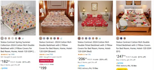 Image of Status Cotton Double Bedsheet with 2 Pillow Covers up to 92% Discount
