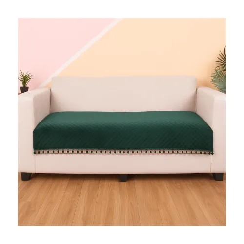 Image of STITCHNEST 1 Seater Quilted Velvet Sofa Cover (Dark Green)