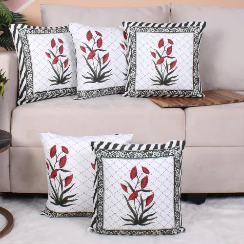 Image of STITCHNEST Both Side Block The Floral Charm Ochre Cushion Cover Set of 5