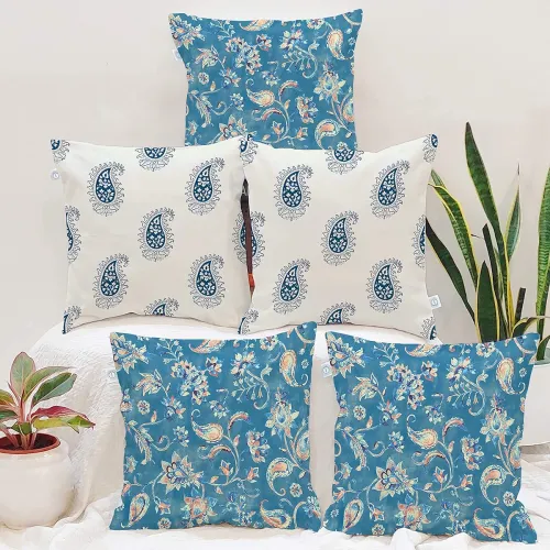 Image of STITCHNEST Floral Decorative Poly Cotton Square Cushion Covers