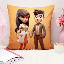 STITCHNEST Gift for Couples Jute Cushion Cover