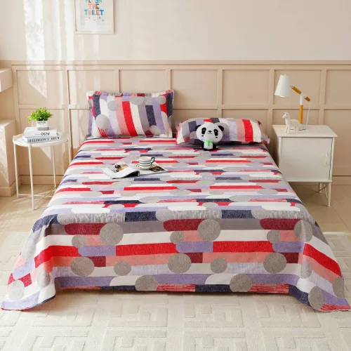 Image of Story@home 180 TC Microfiber Double Printed Flat Bedsheet (Pack of 1, Grey, Red)