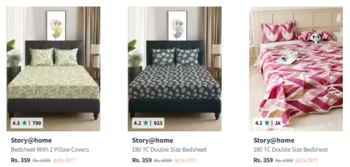 Image of Story@home Bedsheet at Minimum 80% Discount