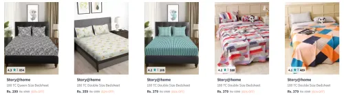 Image of Story@home Bedsheets at minimum 80% Discount