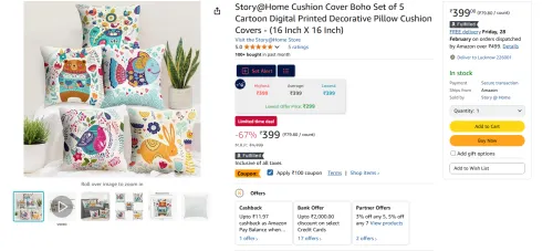 Image of Story@Home Cushion Cover Boho Set of 5