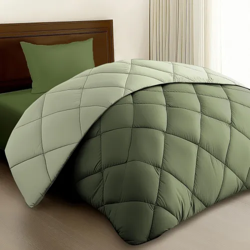Image of Story@Home Reversible Dohar Single Bed Olive Green & Sage Green 180GSM 150 X 225 cm
