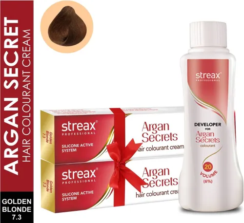 Image of Streax Argan Hair Colourant No 7.3 +Developer 20 V
