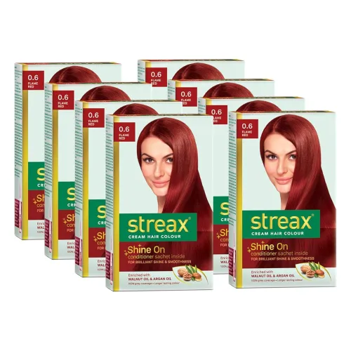 Image of Streax Cream Hair Color for Unisex, 60ml - 0.6 Flame Red (Pack of 8)