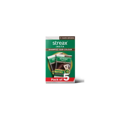 Image of Streax Insta Shampoo Hair Colour for Women and Men, Dark Brown- Pack of 5