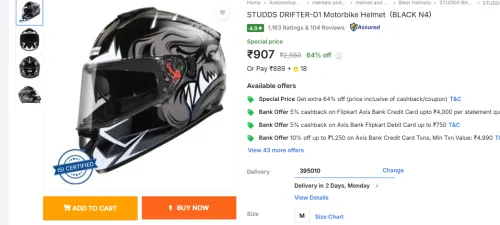 Image of STUDDS DRIFTER-D1 Motorbike Helmet (BLACK N4)