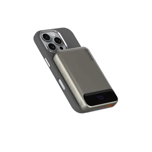 Image of Stuffcool Click 10000mAh Slim Magnetic Wireless Powerbank Natural Titanium Finish Perfect for iPhone