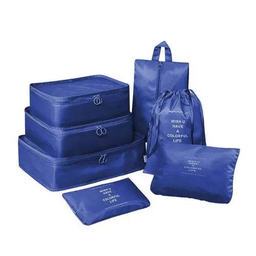 Image of Styleys Polyester Packing Travel Organizer With Shoe Bag Set of 7 