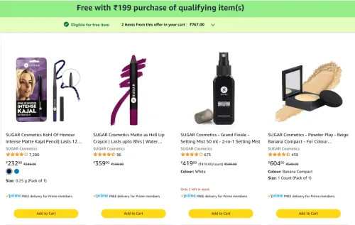 Image of SUGAR Cosmetics Beauty Products Free with ₹199 purchase of qualifying item