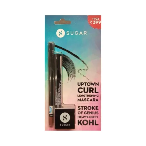 Image of SUGAR Cosmetics Stroke Of Genius Heavy-Duty Kohl + Uptown Curl Lengthening Mascara Blister