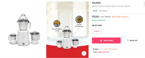 Image of SUJATA White Dynamix Mixer Grinder 900 W