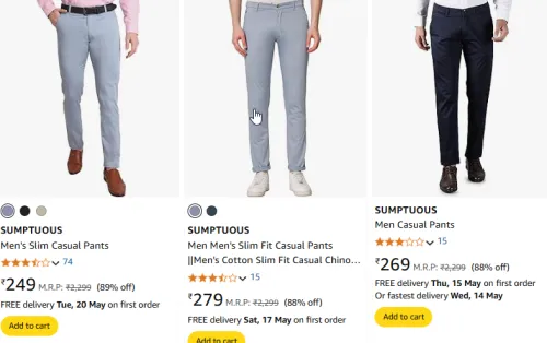 Image of SUMPTUOUS Men's Slim Casual Pants Minimum 85% Discount 