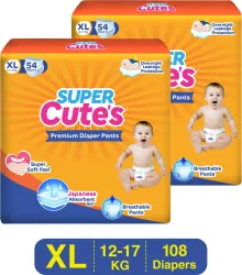 Super Cutes Premium Baby Diapers XL 108 Pants