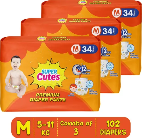Image of Super Cutes Premium Baby Diapers - M 102pcs
