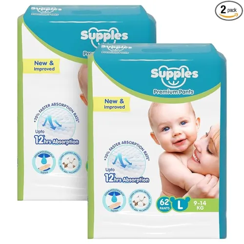 Image of Amazon Brand - Supples Premium Baby Diaper Pants – Large (124 Pcs)