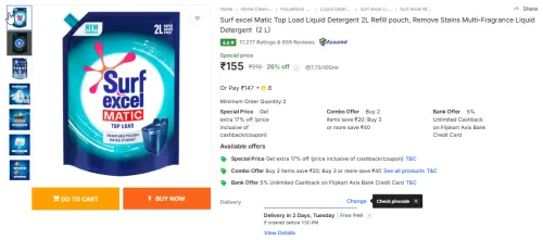 Image of Surf excel Matic Top Load Liquid Detergent 2L Refil