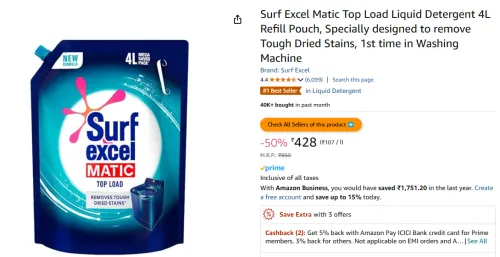 Image of Surf Excel Matic Top Load Liquid Detergent 4L