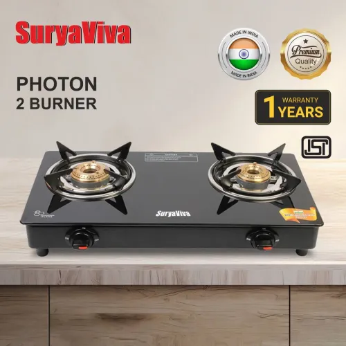 Image of SURYAVIVA Photon 2B BK Toughened Glass Manual Gas Stove