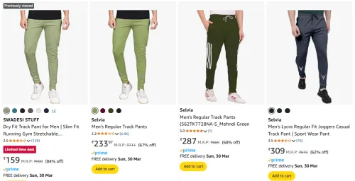 Image of SWADESI STUFF Dry Fit Track Pant for Men Starting at ₹159