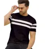 SWADESI STUFF Regular Fit Striped Round Neck Half Sleeve 2 Line T-Shirt for Men