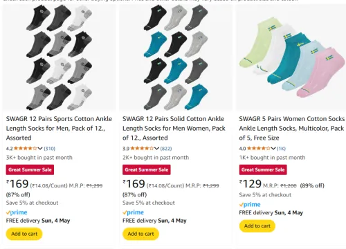 Image of SWAGR 12 Pairs Socks for Men Minimum 85% Discount
