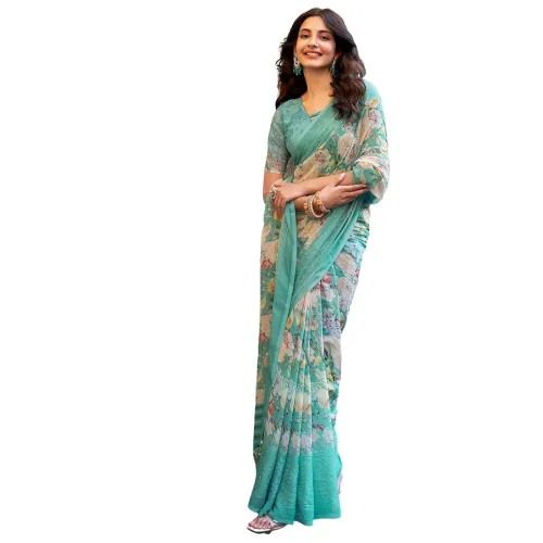 Image of SWARON Women's Zari Pure Georgette Saree