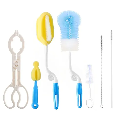 Image of SYGA 7 Pcs Baby Milk Bottle Nipple Straw Brush Sponge BPA Free PP Cleaning Brush Cleaner Bottle Tong