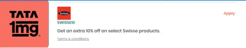 Image of Tata 1mg offer: Get Extra 10% off Upto ₹260 on your Swiss product