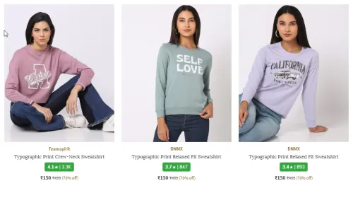 Image of TEAMSPIRIT Typographic Crew-Neck Sweatshirt Starting At ₹150
