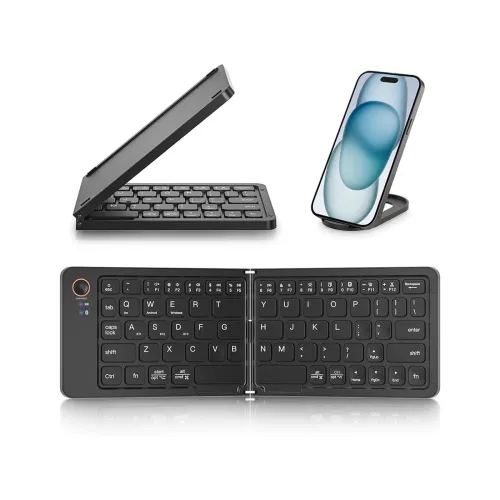 Image of TECPHILE Foldable Bluetooth Keyboard with Mobile Stand