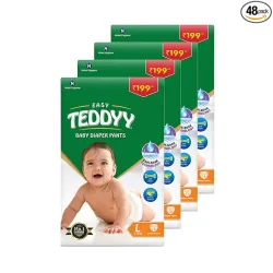 TEDDYY Baby Diapers Pants Easy Large 48 Count (Pack of 4)