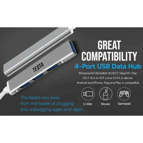 Image of TEQTA 4 in 1 Type A Portable USB Hub 3.0 Docking Station for Laptop